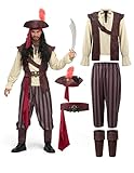 Spooktacular Creations Mens Caribbean Pirate Costume Adult Beige Sea Captain Robber Costume for Halloween Dress Up Party, Cosplay Party