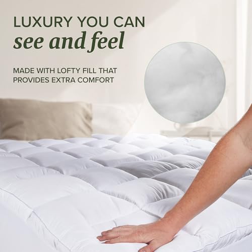 Image of Beckham Hotel Collection Queen Size Mattress Pad (Extra Padded) & Protector Hybrid - Quilted Pillow Top Mattress Cover - Thick, Plush, Fitted Mattress Topper for Bed