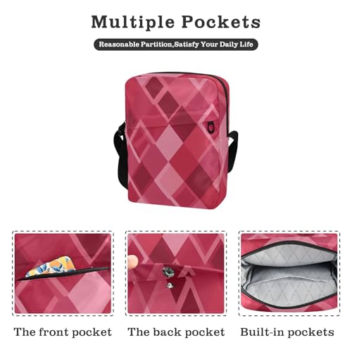 messenger bag for women Shoulder Crossover Bag Womens Fashion Purses Adjustable Strap for business business- Fantastic Rhomboid Hot Pink Red2