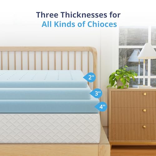 Image of EGOHOME 2 Inch Twin XL Memory Foam Mattress Topper- Cooling Gel Infused | Pressure Relieving Pad in a box, Dorm Room Essentials, CertiPUR Certified, Blue