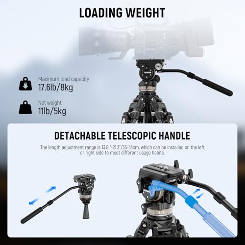 Image of NEEWER 78 inch Carbon Fiber Video Tripod with Fluid Head, One Step Release Lock Tripod with 6 Level Dynamic Counterbalance, 4 Level Pan /Tilt Damping, Mid Spreader, Dual Mode QR Plate, Max Load 18lb, LL55