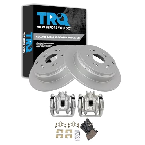 Image of TRQ Rear Brake Pad and Rotor Set Ceramic Solid Rotors Calipers
