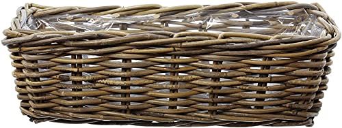 Dekoleidenschaft Koboo Jardinière en rotin gris 46 cm de long - Jardinière de balcon pour l'intérieur et l'extérieur - Bac à fleurs pour rebord de fenêtre - Panier tressé, bac à plantes rectangulaire