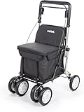 Carlett - Comfort Assist | Caminador Plegable con 4 Ruedas | Producto Médico Clase I Homologado | Bolsa Extraíble 36L/15kg | Bandeja Portaobjetos | Carro de la Compra | Negro
