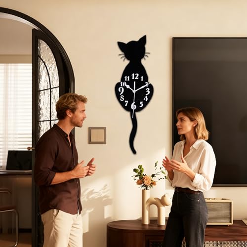 Horloge murale chat à queue oscillante pour cuisine et salon - 3