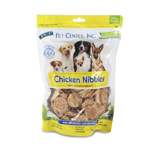 PCI Pet Center Inc. - Chicken Nibbles Dog Treat – 100% Real Raw Dehydrated Chicken Breast Bites for Small, Medium & Large Dogs - 8oz Bag