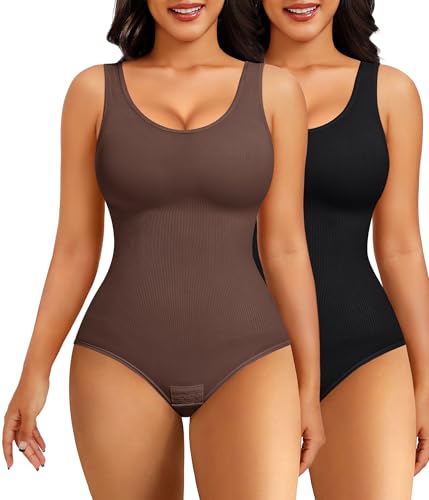 Image of Nebility 2 Piece Shapewear Bodysuit for Women Tummy Control Slim Fit Sleeveless Round Neck Body Suit