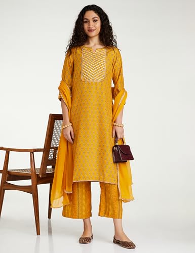 Image of BIBA Women Art Silk Straight Kurta Palazzo Suit Set