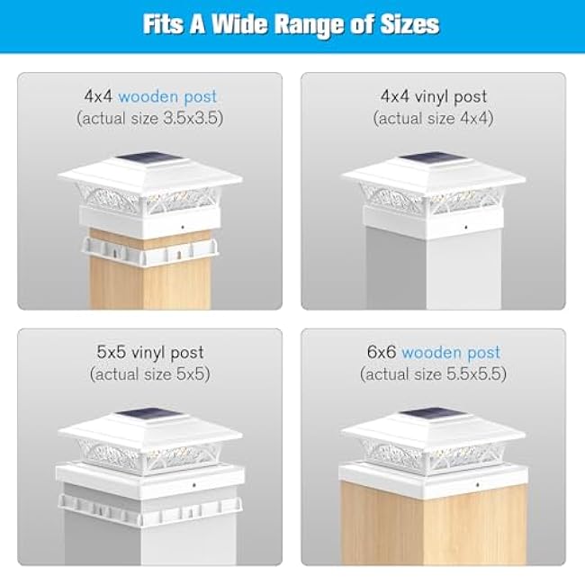 Solar Post Cap Lights White Deck Fence Post Lights 4x4/5x5/6x6