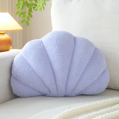 Mepherl Lavender Seashell Throw Pillows 13 Inch Shell Shaped Pillows Decorative Throw Pillow Soft Seashell Plush Pillow Cushion for Bed Couch Living Room Home Decor
