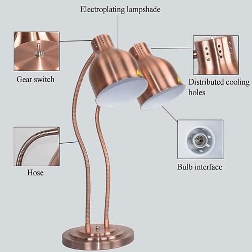 Lampada scaldavivande Commerciale, Lampada riscaldante Portatile con Tubo Flessibile Regolabile, per Cucina, Ristorante, Barbecue, Buffet, Hotel (B DoubleHead)