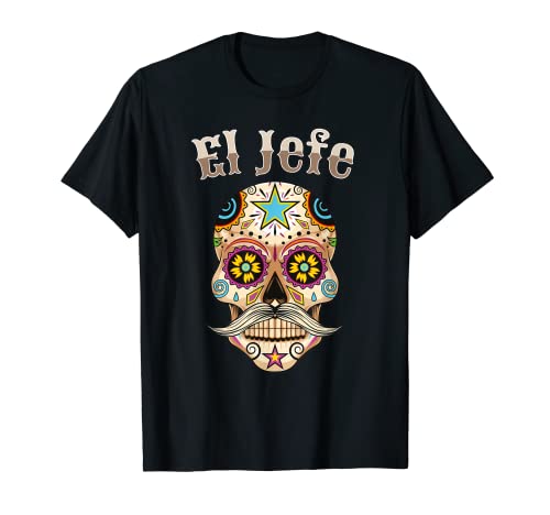 Homme El Jefe Sugar Skull Men Dia de los Muertos El Jefe T-Shirt