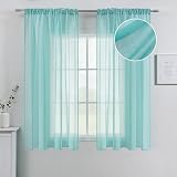 MIULEE Turquoise Blue Linen Textured Sheer Curtains 54 Inch Length 2 Panels Set for Bedroom Living Room Kitchen Semi Transparent Voile Drapes Aqua Window Panels with Rod Pocket W54 x L54