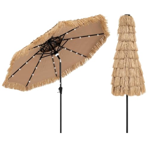 RELAX4LIFE Ombrellone da Spiaggia 2,7M/3M, Luci LED Solari, Parasole Hawaiano