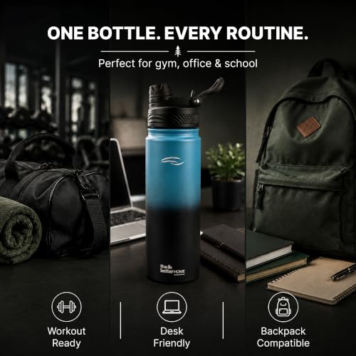 Image of The Better Home Explorer 650ml Dual Tone Insulated Water Bottle | 2 Caps | Hot 12 Hrs & Cold 16 Hrs | Leak Proof | Carry Handle | BPA Free | Gym Travel College