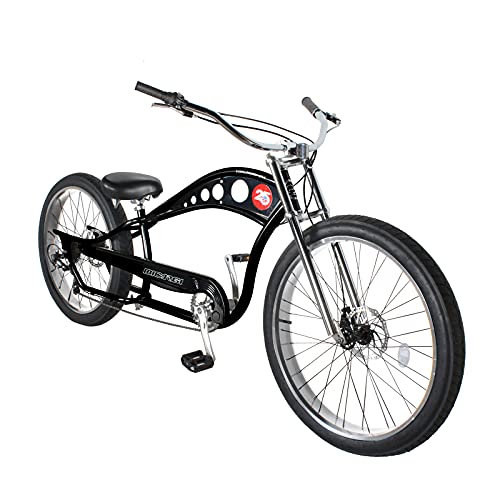 MICARGI 26" Vancouver Stretch Cruiser Bikes,7-Speed Disc Brake,Hi-Ten Steel Frame,