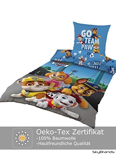 SkyBrands Paw Patrol Bettwäsche 135x200 80x80 Baumwolle · Kinderbettwäsche für Mädchen und Jungen · 2 teilig Paw Patrol Figuren Öko Tex Standard Deutscher Händler - Image 5