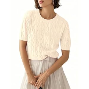 LACOZY Womens Summer Short Sleeve Tops Lightweight Crewneck Ribbed Knit Sweater Shirts Business Pullover Shirt Casual Outfits