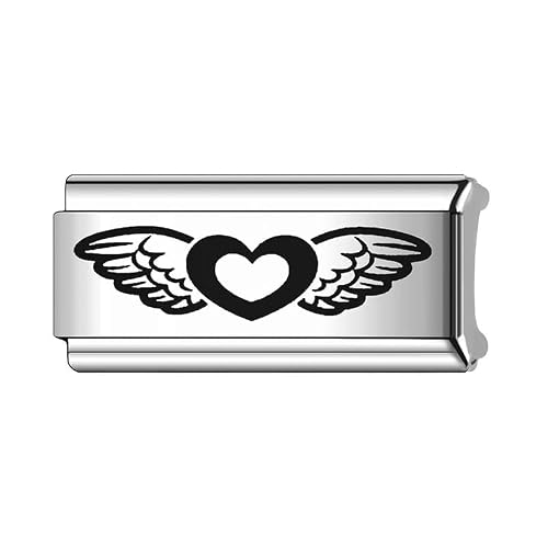 Image of MARJS Mum Love Friends Rose Gold Flower Superlink Long Double Size Width 9mm Stainless Steel Silver Italian Link Charm Compatible With Bracelet (Guardian Angel Wings Love Heart Faith Superlink)