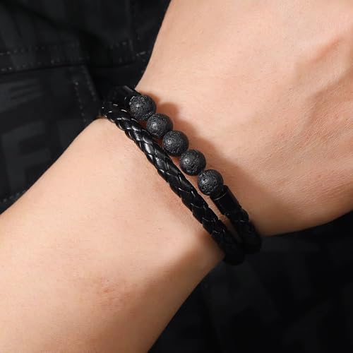 Image of Nakabh Titanium Steel Vegan Leather Micro Insert Bracelet for Men & Boys