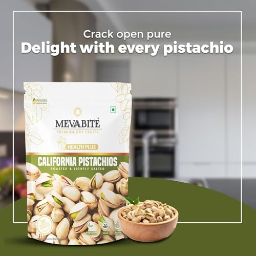 Image of MevaBite Roasted and Salted California Pistachios 500g | Pista | Dry Fruits & Nuts | Gluten-Free & Cholesterol-Free | Rich in Protein, Fiber, Nutrients & Healthy Fats | Ideal for Snacking, Gifting & Daily Nutrition