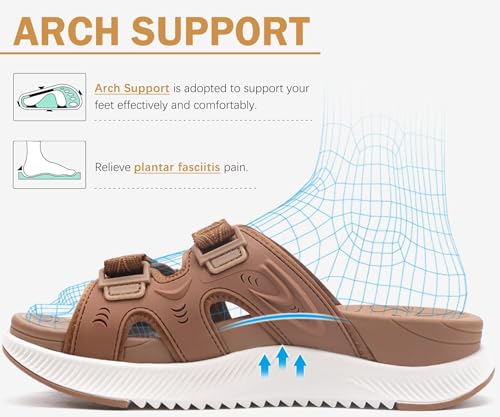 Image of ONCAI Womens Orthotic Sandals Ladies Recovery Walking Slides Arch Support Plantar Fasciitis Comfort Orthopedic Soft Cushion Summer Adjustable Sandalias Size 6-12