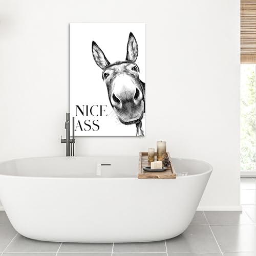 MuchoWow© Bilder 60x90 cm Deko Modern Wandbild Kunstdruck auf Leinwand Bild Badezimmer WC Toilette über Bett Room Decor Geschenke Zitat - Esel - Tiere - Schöner Arsch - Sprichwörter
