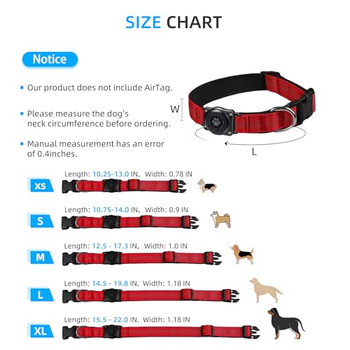 Image of Upgrade Dog Collar with AirTag Holder, IP68 Waterproof, Red, M