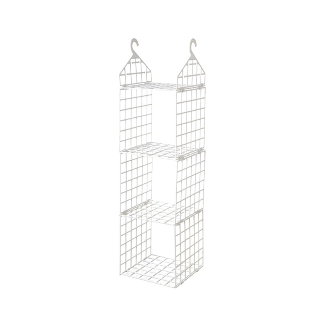 BESPORTBLE Organizador Colgante de Armario Plegable de 3 Niveles, PP Blanco | Abertura Amplia en Rejilla, Gancho Integrado, Diseño Desmontable, Ventilación y Estructura de Tres Grandes Compartimentos