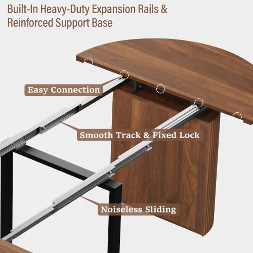 Image of weselon 42 inch-120 inch Extendable Dining Table for 4-14, Expandable Oval Dining Room Table with Fluted Pedestal Base & Reinforced Metal Support Leg, Extra Large Modern Kitchen Table (Walnut)