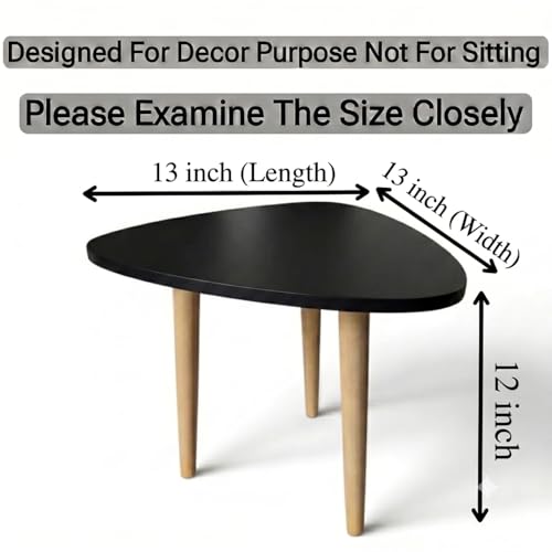 Image of Modern Triangle Side Table with 3 Wooden Legs, Minimalist End Table /Coffee Table for Living Room, Bedside Nightstand for Bedroom, Balcony & Small Spaces