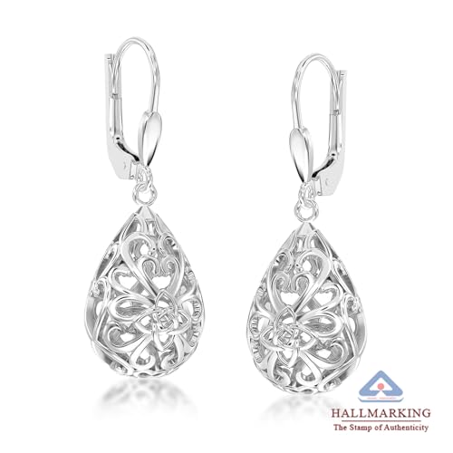 Image of TRUESILVER ACPL 925 Sterling Silver Filigree Drop Earrings for Women & Girls | Elegant Dangle Leverback Earrings | Stylish Everyday & Gift Jewelry