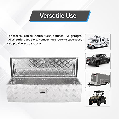 Gesexi 39 Inch Heavy Duty Aluminum Tool Box Waterproof Truck Storage Organizer Trailer Storage Tool Box With Side Handle, Lock & Keys,Silver (39"X13"X10") #TOP5