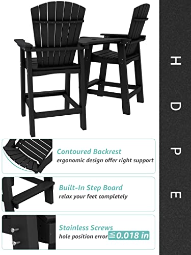 Kingyes Balcony Chair Tall Adirondack Chair Set Of 2 Outdoor Adirondack Barstools With Connecting Tray - Patio Stools Weather Resistant For Deck Balcony Pool Backyard, Black #TOP1