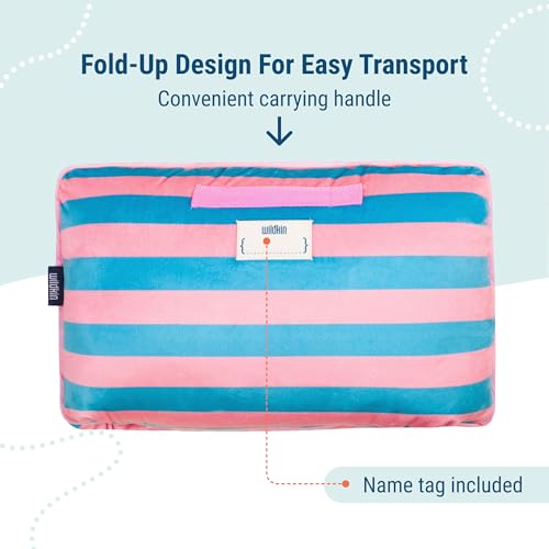 Image of Wildkin Kids Velour Nap Mat for Girls - Soft & Cozy Toddler Sleep Mat with Built-in Blanket for Daycare, Preschool, Kindergarten & Travel, Ages 3-7, Machine Washable - Pink Stripes