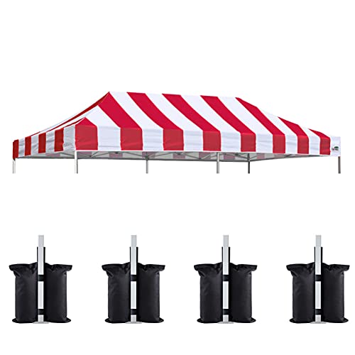 Image of Eurmax USA 10x20 Pop Up Canopy Replacement Top,Universal Instant Canopy Cover ONLY,Heavy Duty UPF 50+ UV Protection,Water & Wind Resistant Tarp,30+ Colors Available,Bonus 4 Sand Bags (Stripe Red)