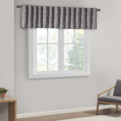 Madison Park Andora Embroidered-Rod Pocket Valance, Tree Small Faux Silk Valances for Window 50" x 18", Grey - Image 2