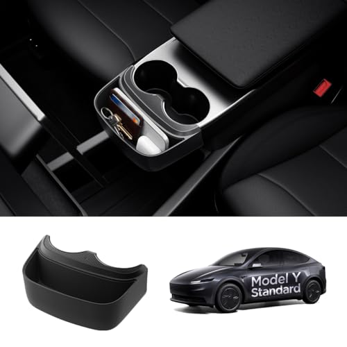 Spigen Tesla Model Y 2026 Juniper (NUR Standard) Auto Mittelkonsole Organizer Erweiterung rutschfeste Ablage für Getränkehalter Auto Premium Innenausstattung Premium Tesla Zubehör