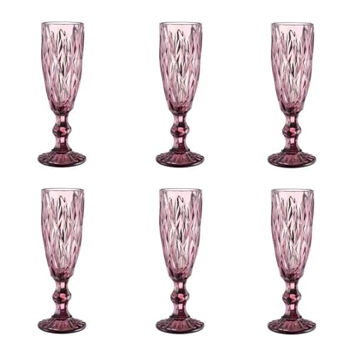 Catálogo para Comprar On-line Copas alargadas de champán Top 5. 47 Juego de 6 Copas de Champán,Premier Juego de 6 Copas Champaña Flauta de 150 ml/ 5 onzas, Copas de Cristal Labrado Vintage Vidrio para Bodas, Reuniones Familiares (Púrpura*6)
