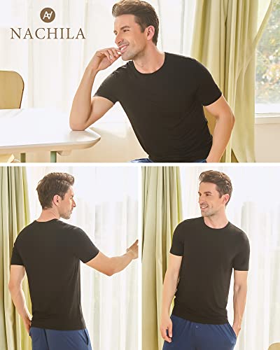 NACHILA Undershirts for Men- Viscose Made from Bamboo, 3 Pack Short Sleeve Tees Soft T-Shirts Comfy Loungewear Top3