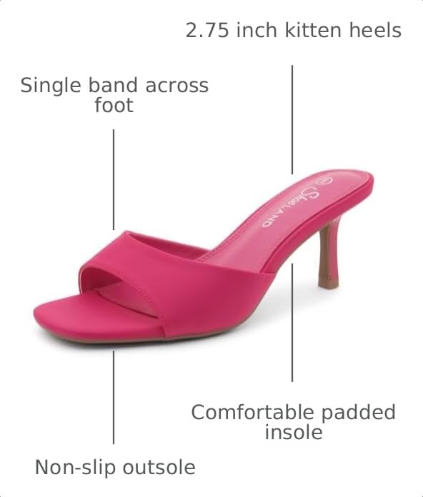 Image of Shoe Land Women's Low Heels Stiletto Heeled Slides, Open Toe One Band Slip-On Heeled Mules - Dressy Heeled Sandals for Prom, Party Wedding and Vacation