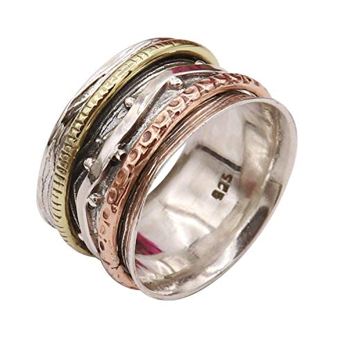 925 sterling silver spinner ring handmade ring spinner rings women meditation ring Three tone ring anixety ring boho ring women ring chunky ring fidget ring thumb ring silver spinner ring promise ring
