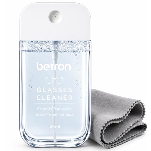 Betron Glasses Cleaner Spray with Reusable Microfibre Lens Wipe Streak-Free Lens Cleaner for Eyeglasses & Sunglasses 45ml