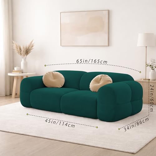 Image of Casaliving Vetras Modern Velvet Bubble Cloud Sofa, Tufted Design Upholstered 2 Seater Sofa Set for Living Room, (Pine Colour) Premium Velvet Fabric Sofa