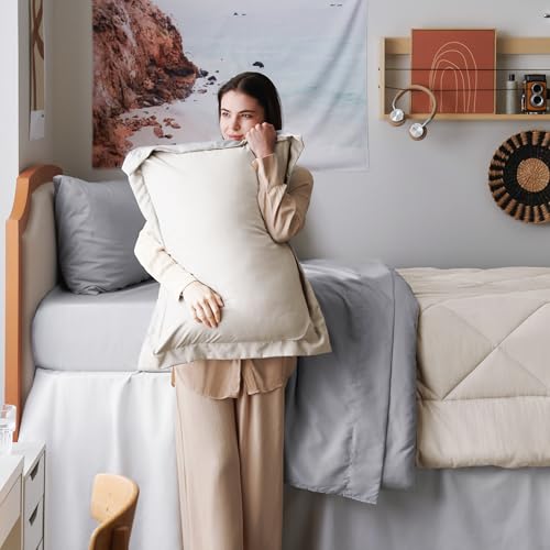 Image of Bedsure Twin Comforter Set - 5 Pieces Reversible Beige Bedding, Twin Size Bed Set for All Seasons, Bed in a Bag with Down Alternative Comforter, Sheets, Pillowcase & Sham