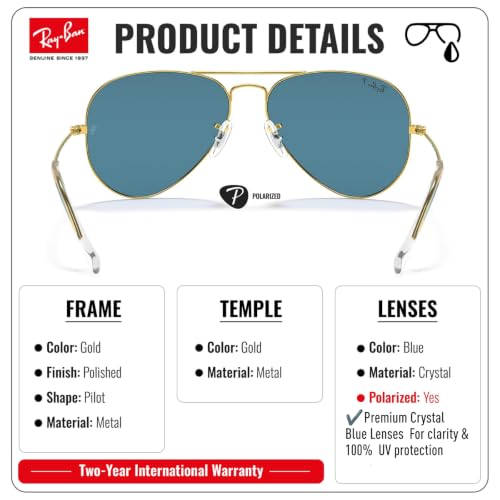Image of Ray-Ban RB3025 CLASSIC AVIATOR POLARIZED Sunglasses for Men & Women with Official Eyewear Kit