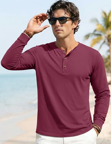 Image of MAGNIVIT Men's Long Sleeve Henley Shirts Cotton 3-Button Spring Casual T-Shirts Solid Color Soft Basic Tops 2026