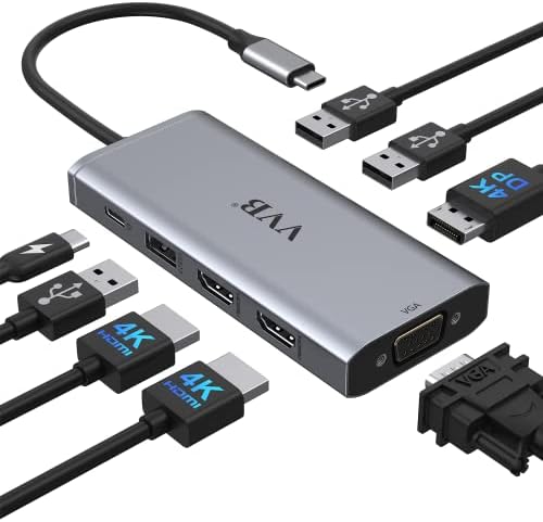 USB C Docking Station Triple Display USB C Hub for HP Dell, 8 in 1 Docking Station Thunderbolt Dock USB C Dock Multiport Adapter with 2 HDMI, VGA, DP, 3 USB2.0,100W PD for Macbook, Lenovo Surface Go