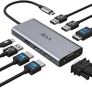 USB C Docking Station Triple Display USB C Hub for HP Dell, 8 in 1 Docking Station Thunderbolt Dock USB C Dock Multiport Adapter with 2 HDMI, VGA, DP, 3 USB2.0,100W PD for Macbook, Lenovo Surface Go