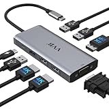 Stations d'accueil USB C Double Moniteur, USB-C Docking Station Quadruple Affichage, Adaptateur multiport Hub USB C avec DP/DisplayPort+Dual HDMI+VGA+100W PD+3USB 2.0, USB C Dock pour Dell/HP/Lenovo
